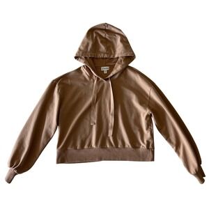 The Drop Women's Cropped Hoodie Balloon Sleeve Casual Tan Medium